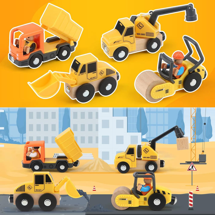 Vanplay Baustellenfahrzeuge Kinder Kran Spielzeug Holzspielzeug Baustelle Spielzeug ab 2 Jahre Junge