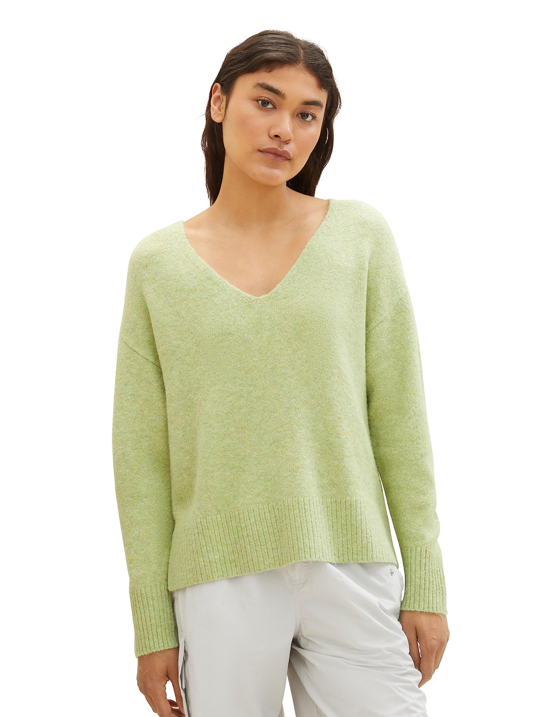 Tom Tailor Denim Damen 1038392 Basic Pullover mit V-Ausschnitt (1er Pack) S 32542-dusty Pear Green M