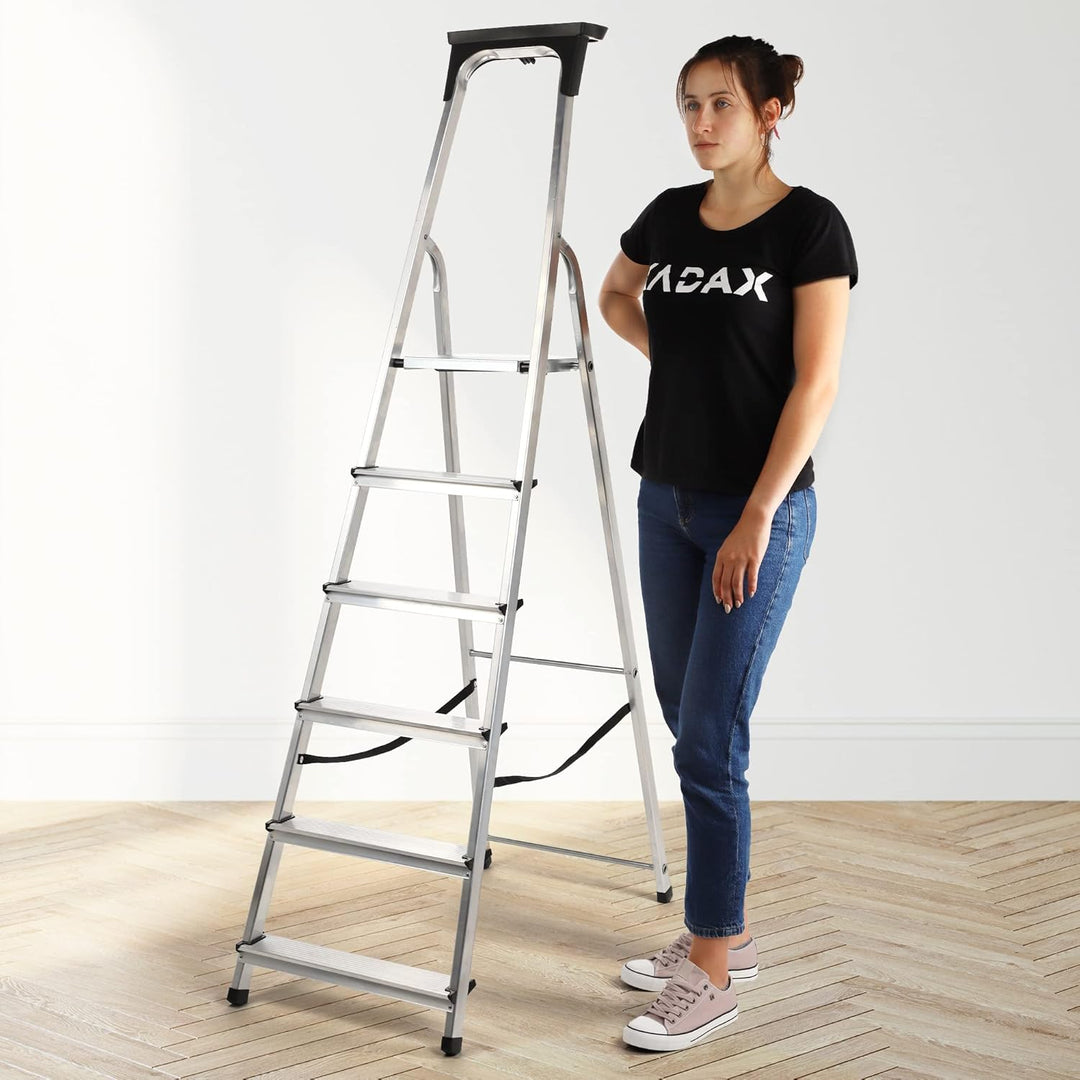 KADAX Aluminiumleiter, Stehleiter bis zu 125 kg, Stufenleiter, Klapptritt für Senioren, Alu-Sicherhe
