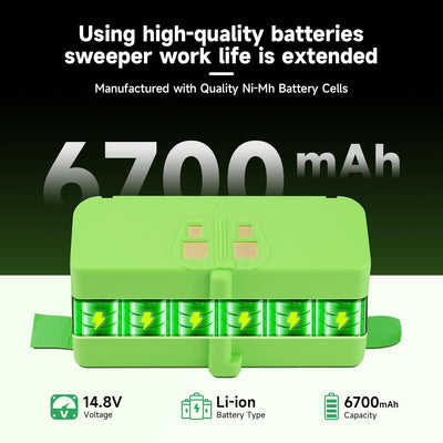 14,8/V 6700mAh Ersatzakku für IRobot Roomba 900/500/600/700/800 Series - Lithium Akku Kompatibel IRo