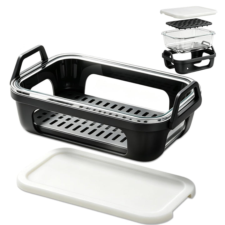 Glas Auflaufform für Airfryer, für Ninja/Cosori Heissluftfritteuse Zubehör mit Silikon-Innen, Auflau