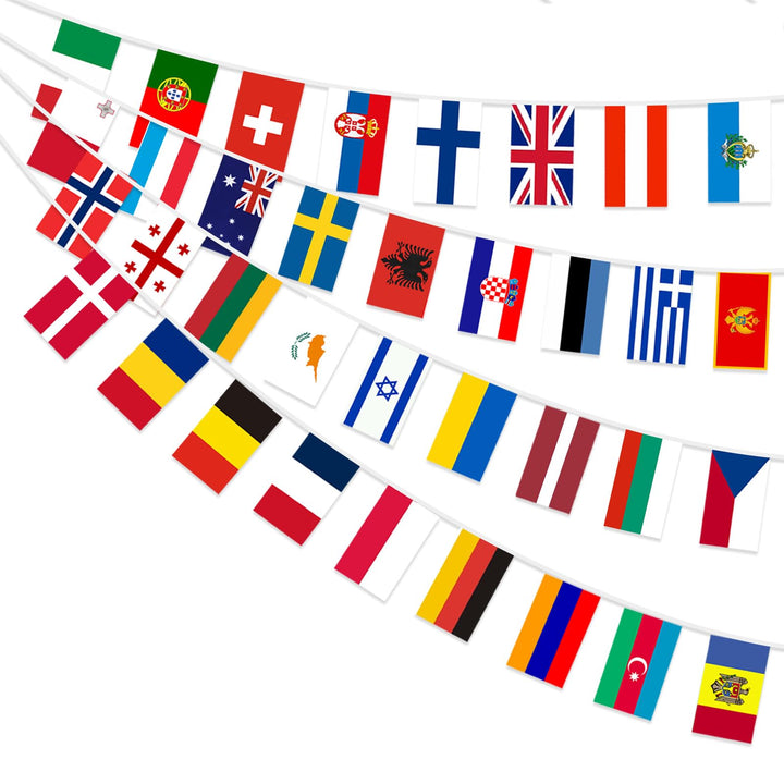 AhfuLife Eurovision Europäische Flagge Wimpelkette, 35 Länder Doppelseitige Stoff-Wimpelkette Europä