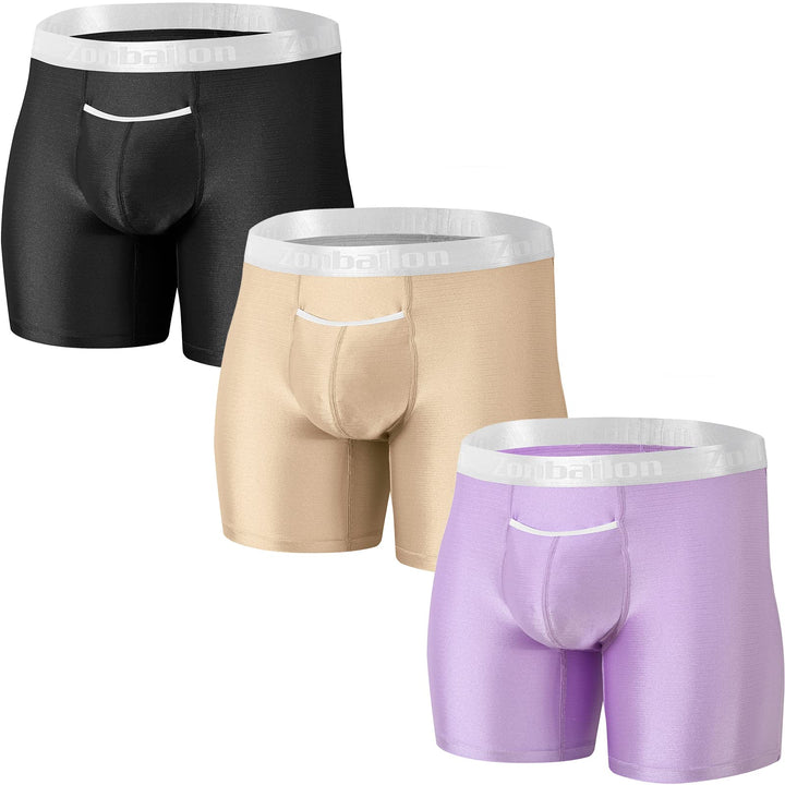 ZAIGELUO Boxershorts Herren Eisseide Unterhosen offener Hosenschlitz Nahtlose Lange Beine Männer Ret