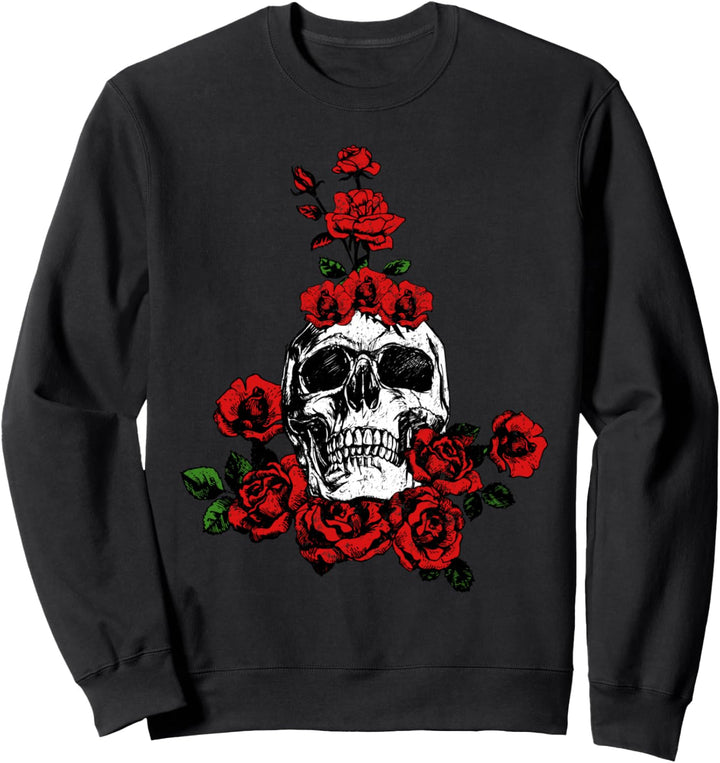 Schädel Totenkopf Rose Rosen Blumen Pflanze Liebe Geschenk Sweatshirt