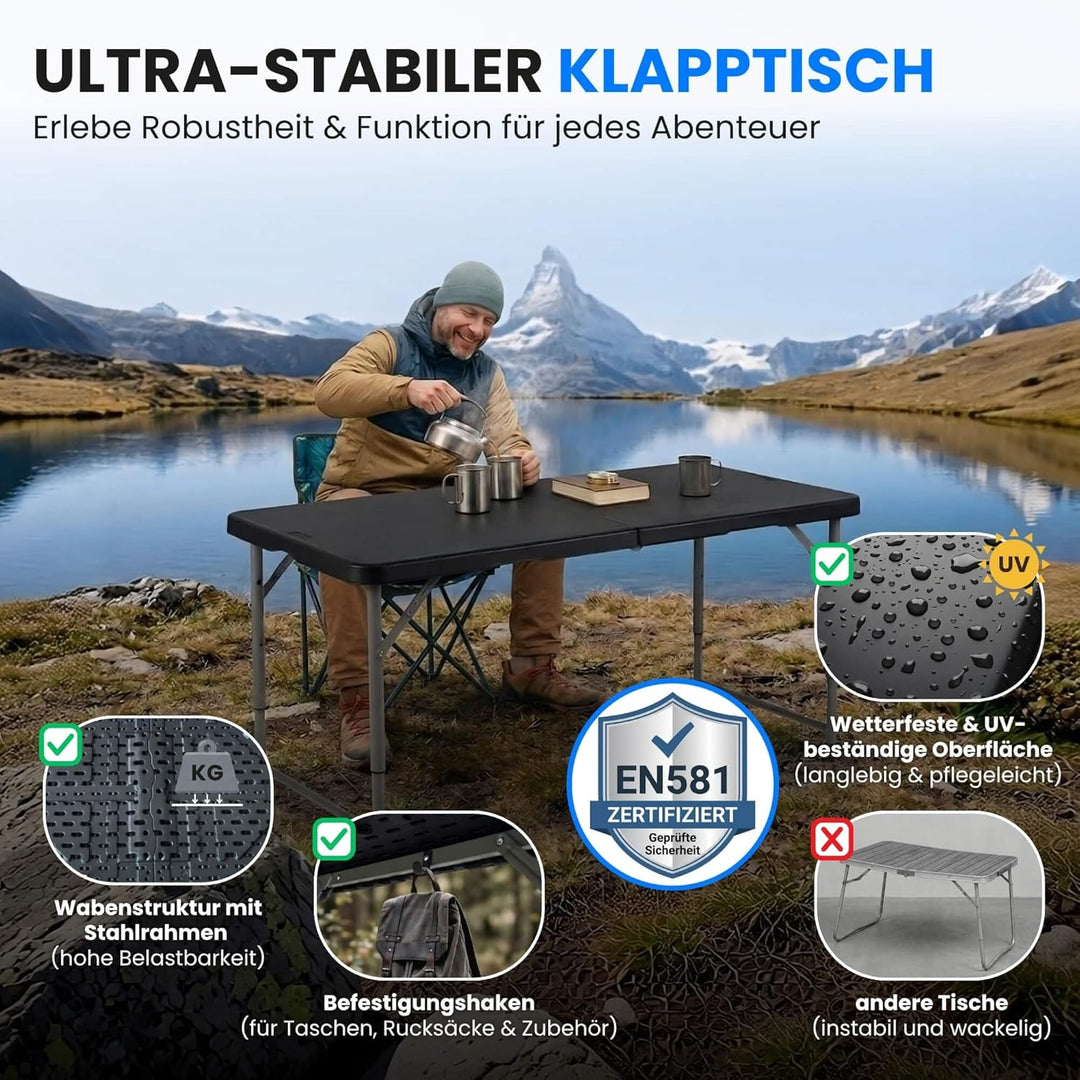 Klapptisch Campingtisch Wetterfest Garten 122cm Höhenverstellbar Klappbar Gartentisch Buffettisch Tr