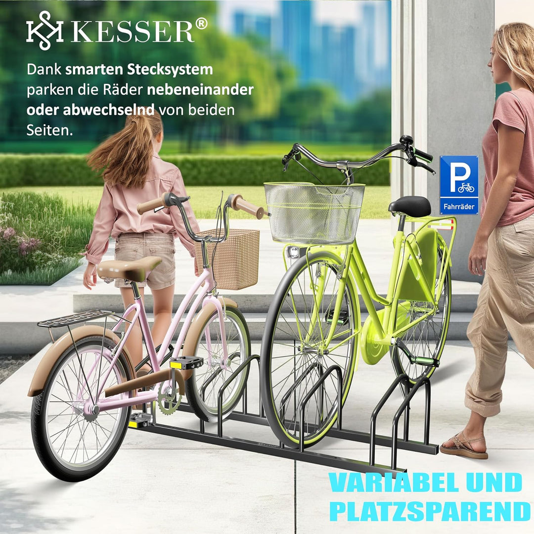 KESSER® Fahrradständer für 4 Fahrräder inkl. Parkschild | Mehrfachständer mit 37cm Radabstand für 30