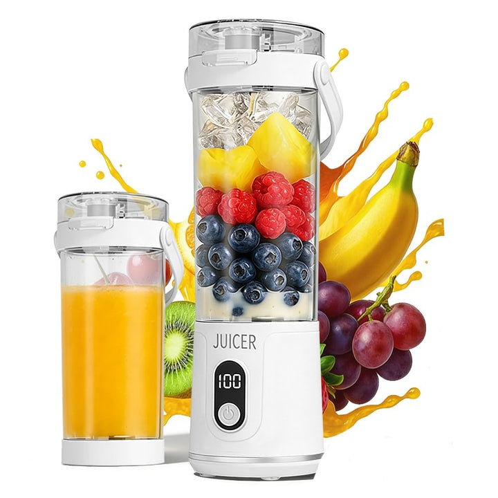 Tragbarer Mixer to go, 600ml Fresh Juice Mixer Flasche Mini Mixer und Smoothie Maker mit 12 Klingen,
