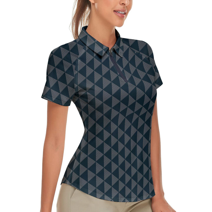 Soneven Atmungsaktiv Poloshirt Damen Leichtes Sportshirt Tailliert Karierte Bluse UPF 50+ Kurzarm 1/