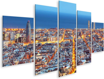 Bild auf Leinwand Barcelona Skyline Luftaufnahme Nacht Spanien Wandbild Poster Kunstdruck Bilder For