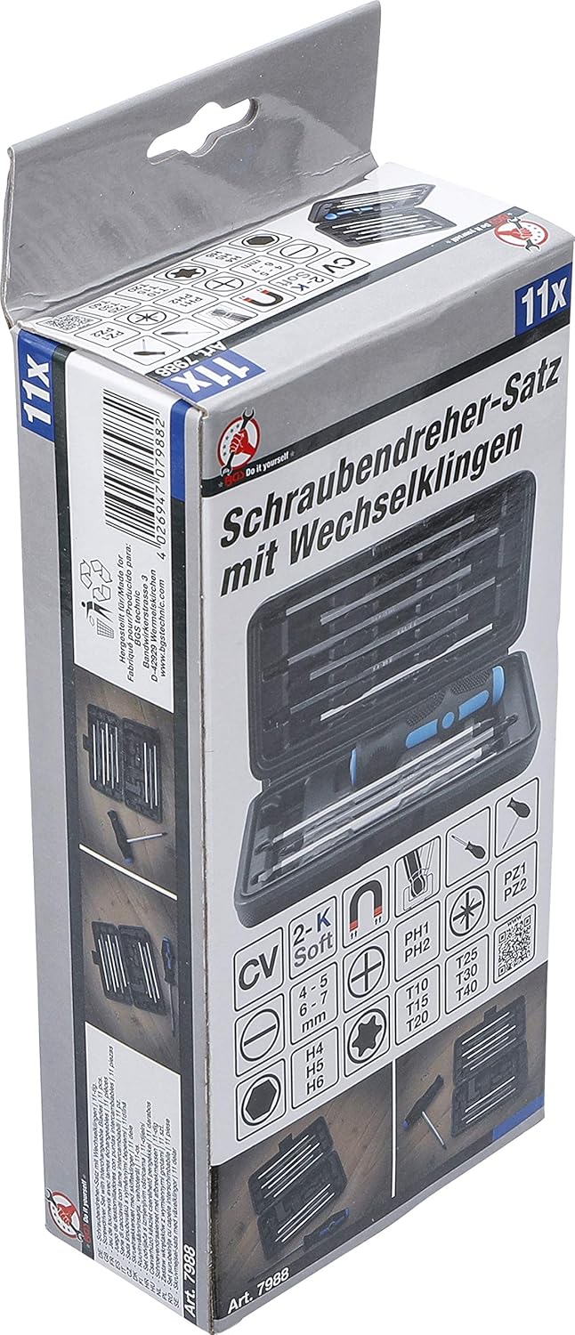 BGS Diy 7988 | Schraubendreher-Satz mit Wechselklingen | 11-tlg. Size Satz, Size Satz