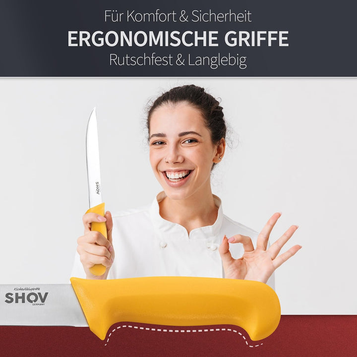 Shov Küchenmesser Set – Premiumqualität | Profi Küchenmesser | Kochmesser Set | Fleischmesser | Ausb