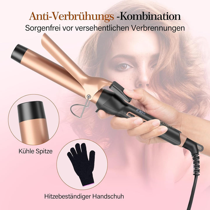 BESTOPE PRO Lockenstab 32mm, Lockenstab Grosse Locken Antistatischer Tourmalin-Keramik-Welleneisen L