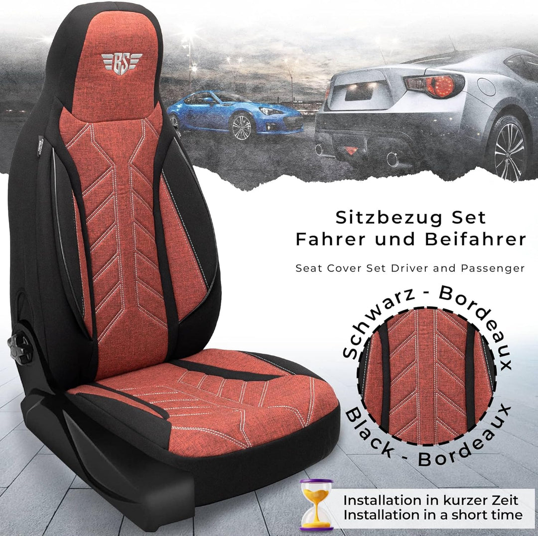 BREMER SITZBEZÜGE Mass Sitzbezüge Schonbezüge für Skoda Fabia 1 PLKT202 PLKT202 - Schwarz/Rot Fabia