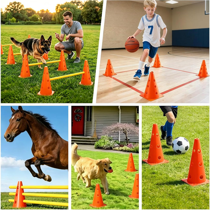 MeYuxg Agility Set Hunde – Cavaletti Steckhürdenset für kleine Hunde & Kinder, verstellbare Training