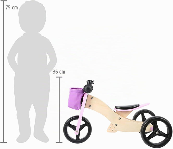 Small Foot Trike 2 in 1 Rosa aus Holz, DREI-und Laufrad, mit verstellbarem Sitz und gummierten Reife