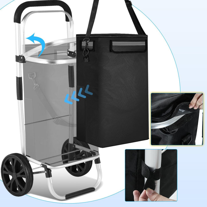 Einkaufstrolley klappbar mit Kühlfach, 40L Kapazität & 40kg Tragkraft | Einkaufswagen mit faltbarem