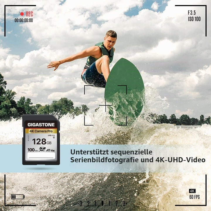 GIGASTONE 128GB SDXC Speicherkarte mit USB-Typ-C-Kartenleser, 4K Kamera Pro, bis zu 100 MB/s, für Vi
