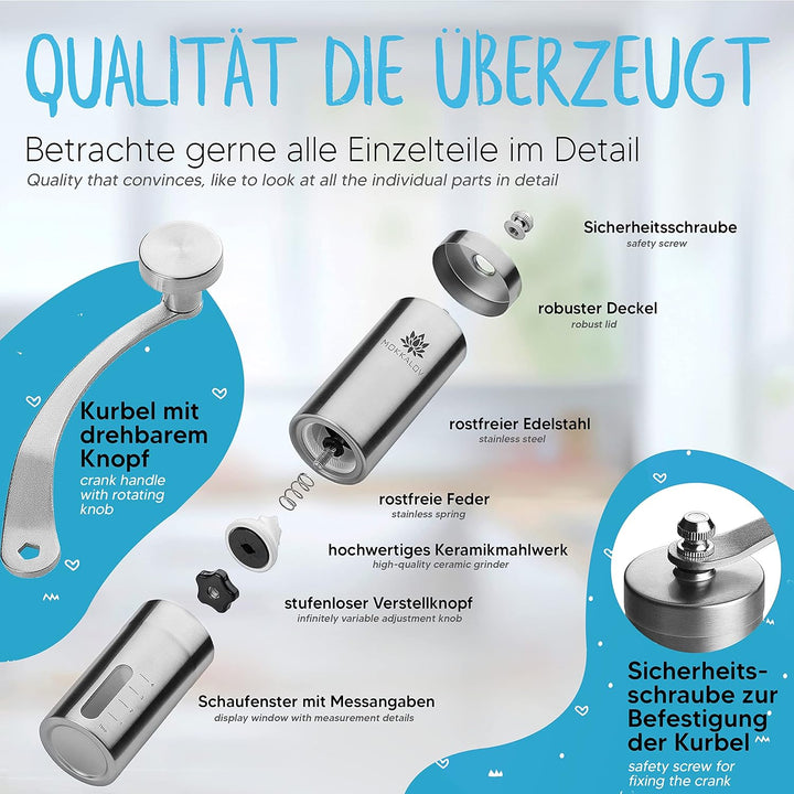 LÖWENKÖNIG® MOKKALOV Edition - Kaffeemühle manuell mit Keramik-Kegelmahlwerk I Kaffeemühle Hand - Ha