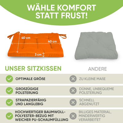 Gräfenstayn® 8er-Set Sitzkissen 40x40x3cm mit Haltebändern für Indoor und Outdoor mit Öko-Tex Siegel