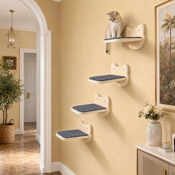 4 Stück Katzentreppe Wand, Kletterstufe 21CM, DIY Kletterwand Katzen, Katzenleiter Katzenbretter, Ka