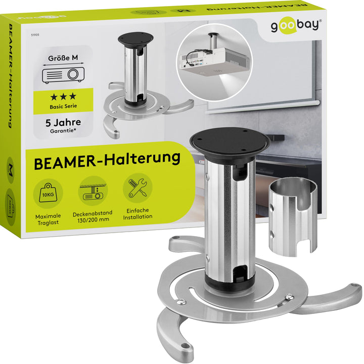 Goobay 51905 Beamer Deckenhalterung (M) bis max. 10 Kg, kleine bis mittlere Projektoren, silber, sil