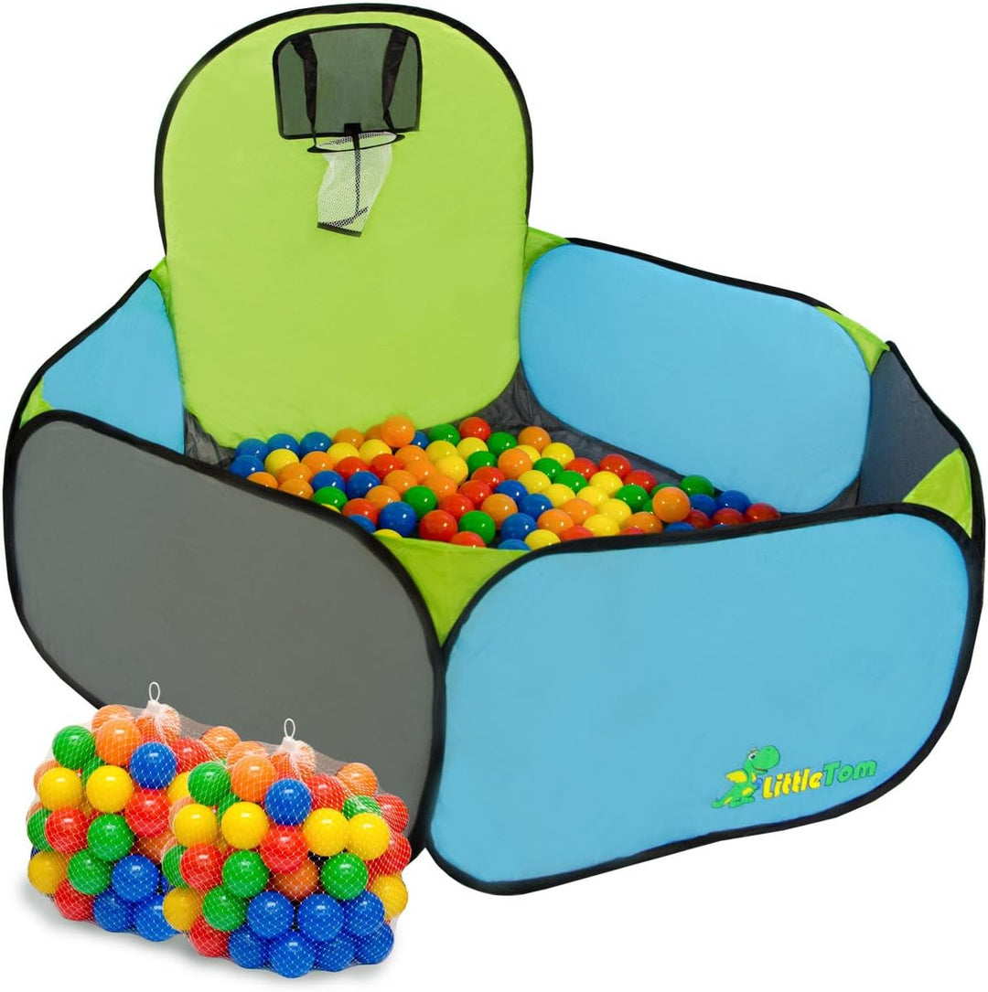 LittleTom Kids Bällebad mit Basketball Korb - 200 Bälle - 120x100cm Basketball Spielzeug Bällepool -