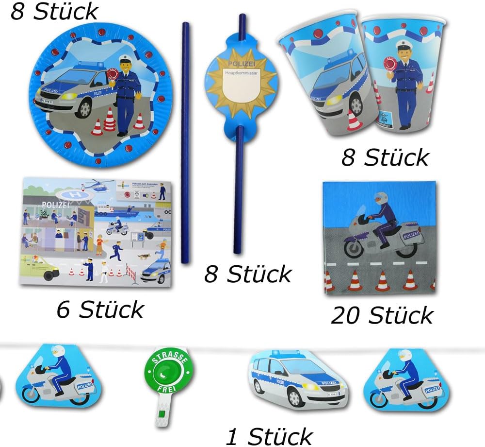 Polizei Geburtstag Deko Partyset XXL - Partydeko & Partygeschirr mit Motiven für den Polizei Kinderg