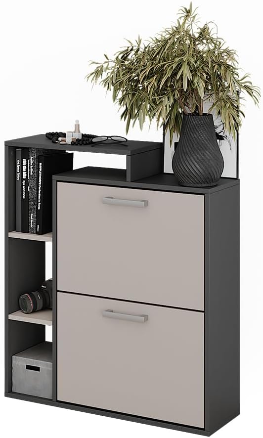 Vicco Schuhkipper Orlando, Schuhregal, Anthrazit/Greige, 80 x 90 cm Anthrazit/Greige 2 Fächern, Anth