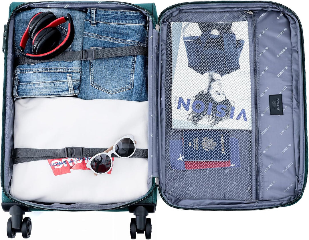 BEIBYE Kofferset Trolley Gepäckset Stoff Dehnungsfuge Koffer Reisekoffer (Türkis)