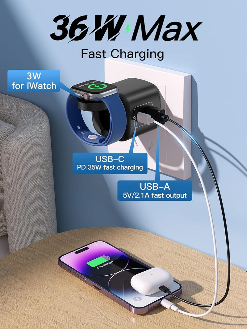 NEWDERY Ladestation für Apple Watch 36W USB C Ladegerät Ladestecker Netzteil Stecker für Apple Watch