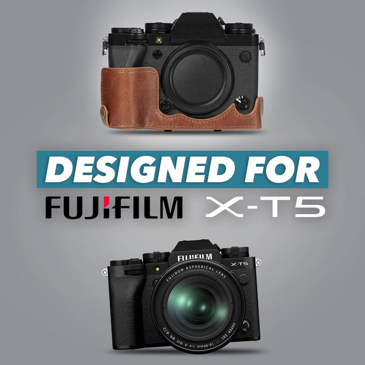 MegaGear Ever Ready Echtleder Kameratasche kompatibel mit Fujifilm X-T5 (16-80mm)(Braun), Braun