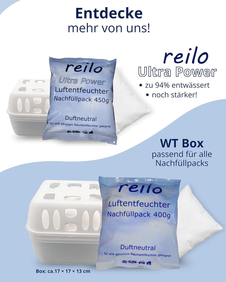 24x 400g reilo Raum- Luftentfeuchter Granulat im Vliesbeutel - Nachfüllpack, 24