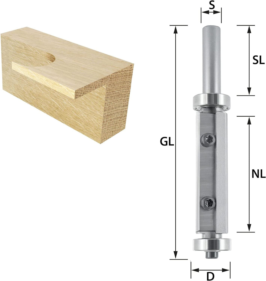 ENT 20416 Wendeplatten Bündigfräser HW, Schaft (S) 8 mm, Durchmesser (D) 16 mm, NL 50 mm, mit Kugell