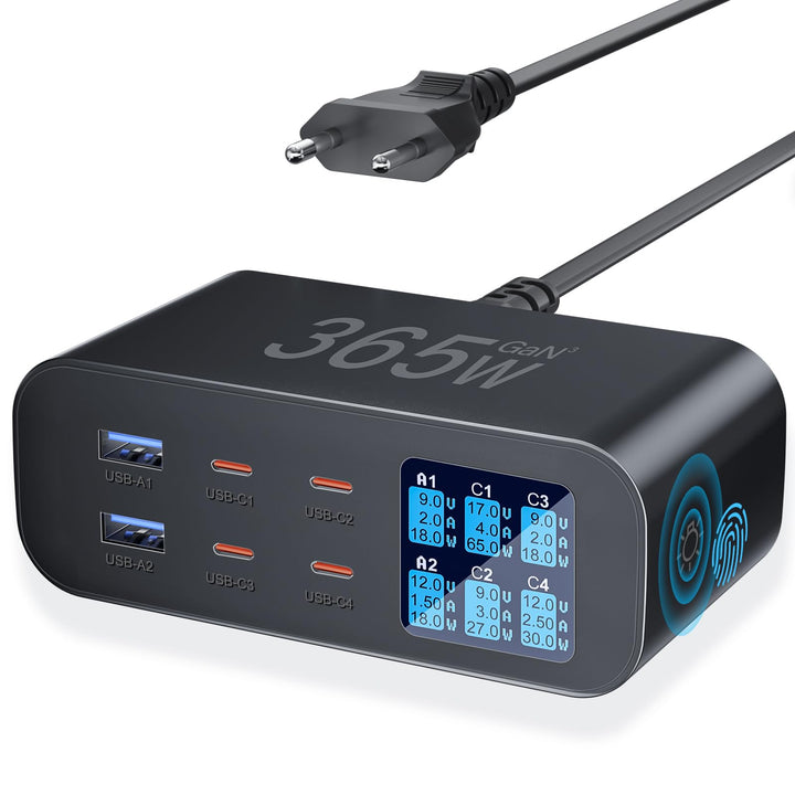 365W USB C Ladegerät Mehrfach mit LED Anzeige, YSYFAD 6-Port GAN USB Ladestation PD USBC Netzteil QC