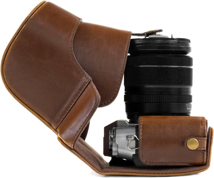 MegaGear MG577 Ever Ready Leder Kameratasche mit Trageriemen kompatibel mit Fujifilm X-T30, X-T20 (1