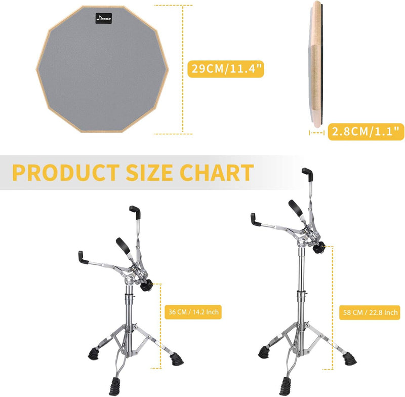 Donner Drum Practice Pad mit Snare Drum Ständer Kit, 3 Paar Drumsticks mit Tasche, Drum Gele silber,