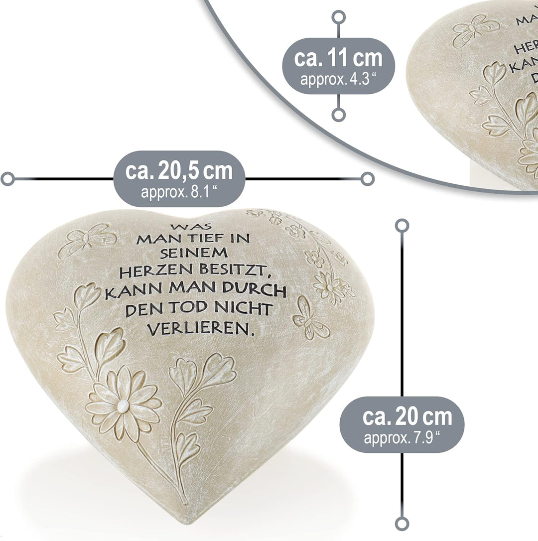 com-four® Grab-Dekoration in Herz-Form - wetterfester Grabschmuck mit Schmetterlingen - Gedenkstein