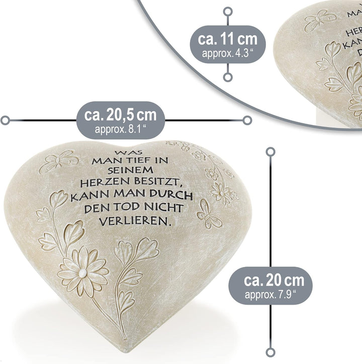 com-four® Grab-Dekoration in Herz-Form - wetterfester Grabschmuck mit Schmetterlingen - Gedenkstein