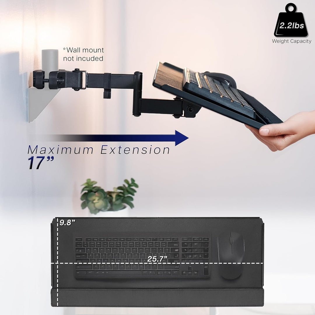VIVO Steel Universal Full Motion Pole Mount, 26 Inch Keyboard and Mouse Tray, Ergonomic Tilt, 360 De