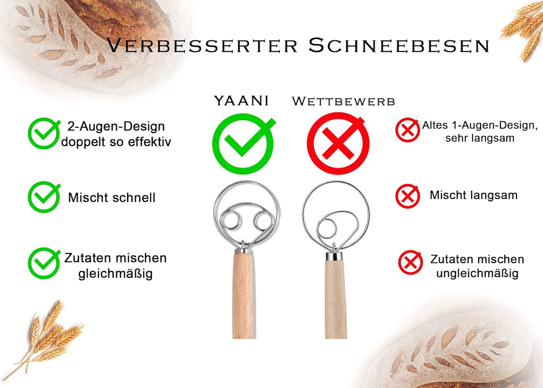 YAANI Gärkörbchen, brot backen zubehör, Set bestehend aus 2 runden und ovalen Banneton-Gärkörben, 22