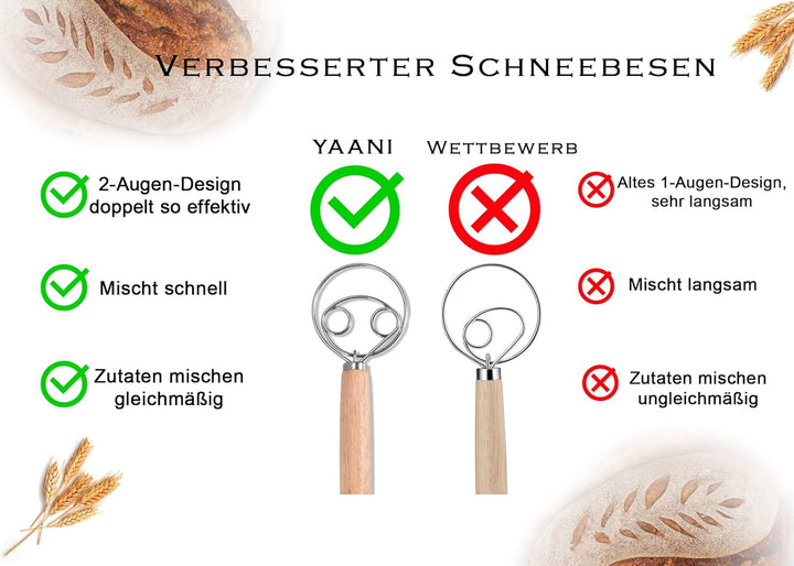 YAANI Gärkörbchen, brot backen zubehör, Set bestehend aus 2 runden und ovalen Banneton-Gärkörben, 22