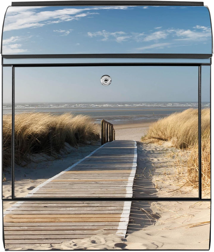 banjado® Design Briefkasten mit Motiv Dünen 39x47x14cm &amp; 2 Schlüssel - Briefkasten Stahl schwarz mit