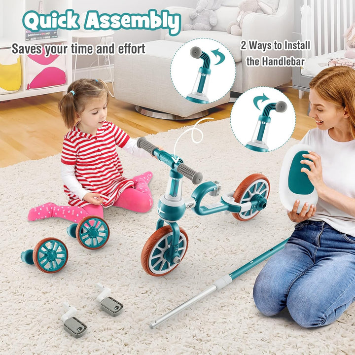 SOARS 4 in 1 Laufrad, Kinder Dreirad mit 4-stufig verstellbarem Schiebegriff, 2-stufigem Sattel, abn
