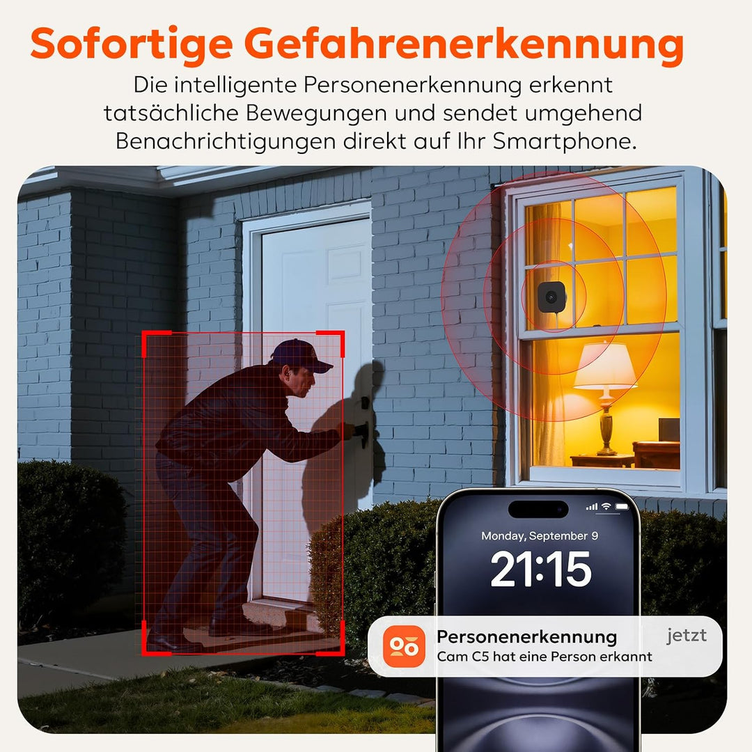 owltron Fensterkamera mit Halterung 2,4 GHz & 5 GHz Dual-Band, 3MP 2K Innenkameras mit KI-Farbnachts