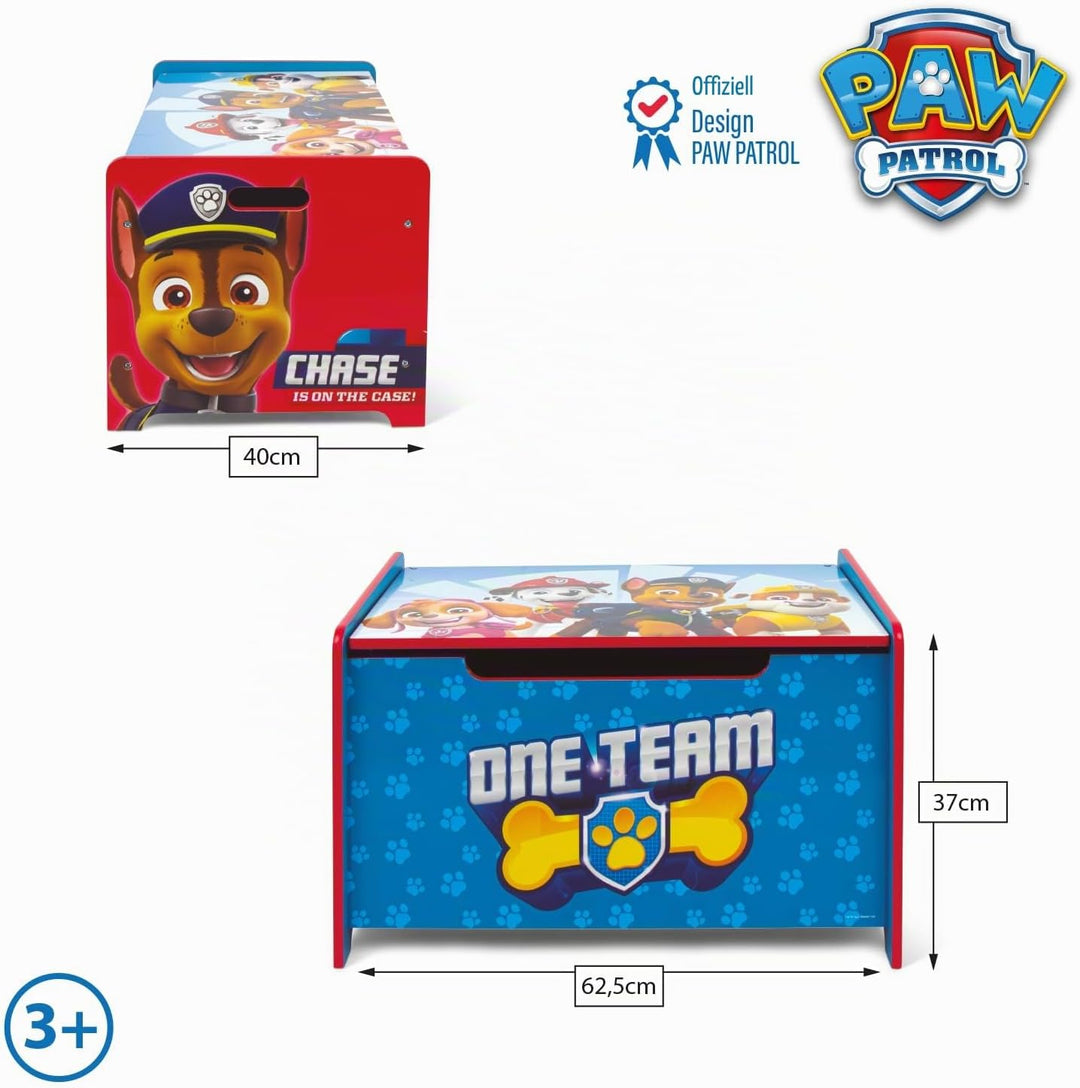 ARDITEX – Spielzeugtruhe aus Holz Paw Patrol – 62,5x40x37cm – Farbe Blau – Ideal zum Aufbewahren von