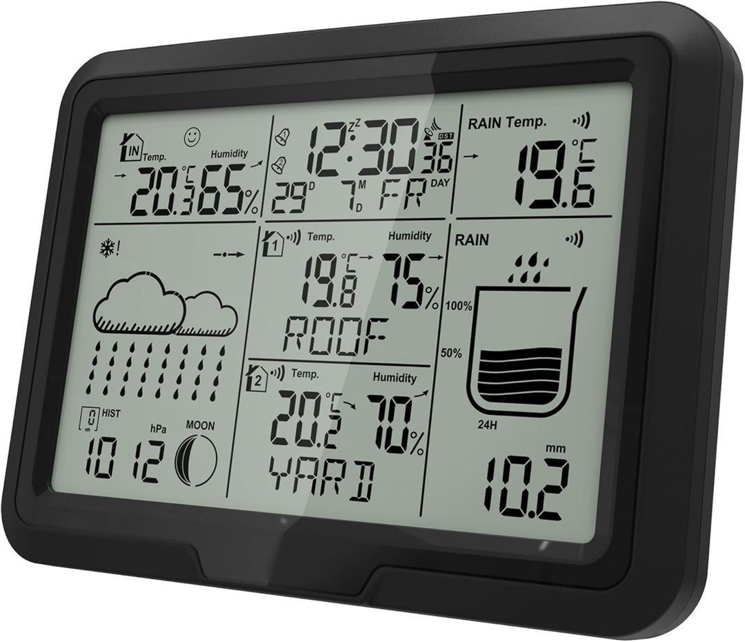 Miraval Design Funk-Wetterstation mit 2 benennbaren Sensoren + Regenmesser Mondphasenanzeige Luftfeu