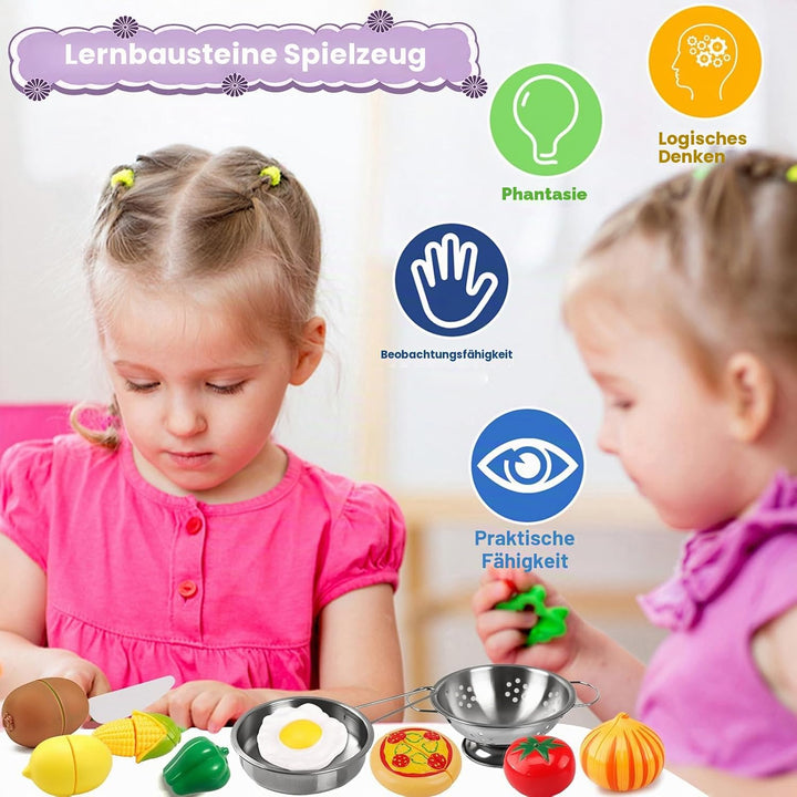 Kinderküche Zubehör 32 Stück Spielküche Zubehör,Kochgeschirr Edelstahl Pfannenset Schürze und Kochmü
