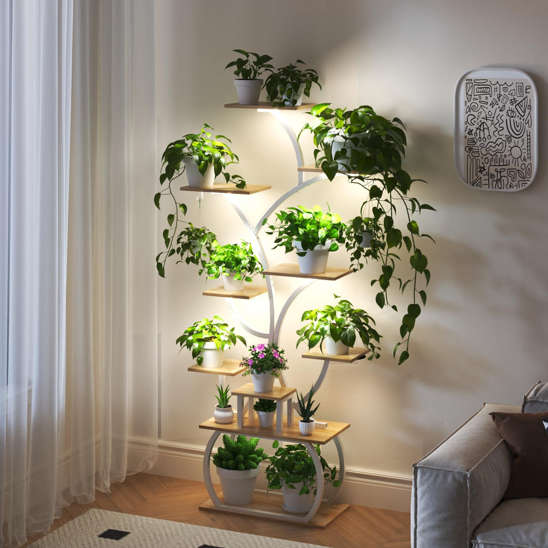 Bonnlo Blumenständer Pflanzenständer mit Licht, 10-stöckiges Pflanzenregal für Innenbereich, Pflanze