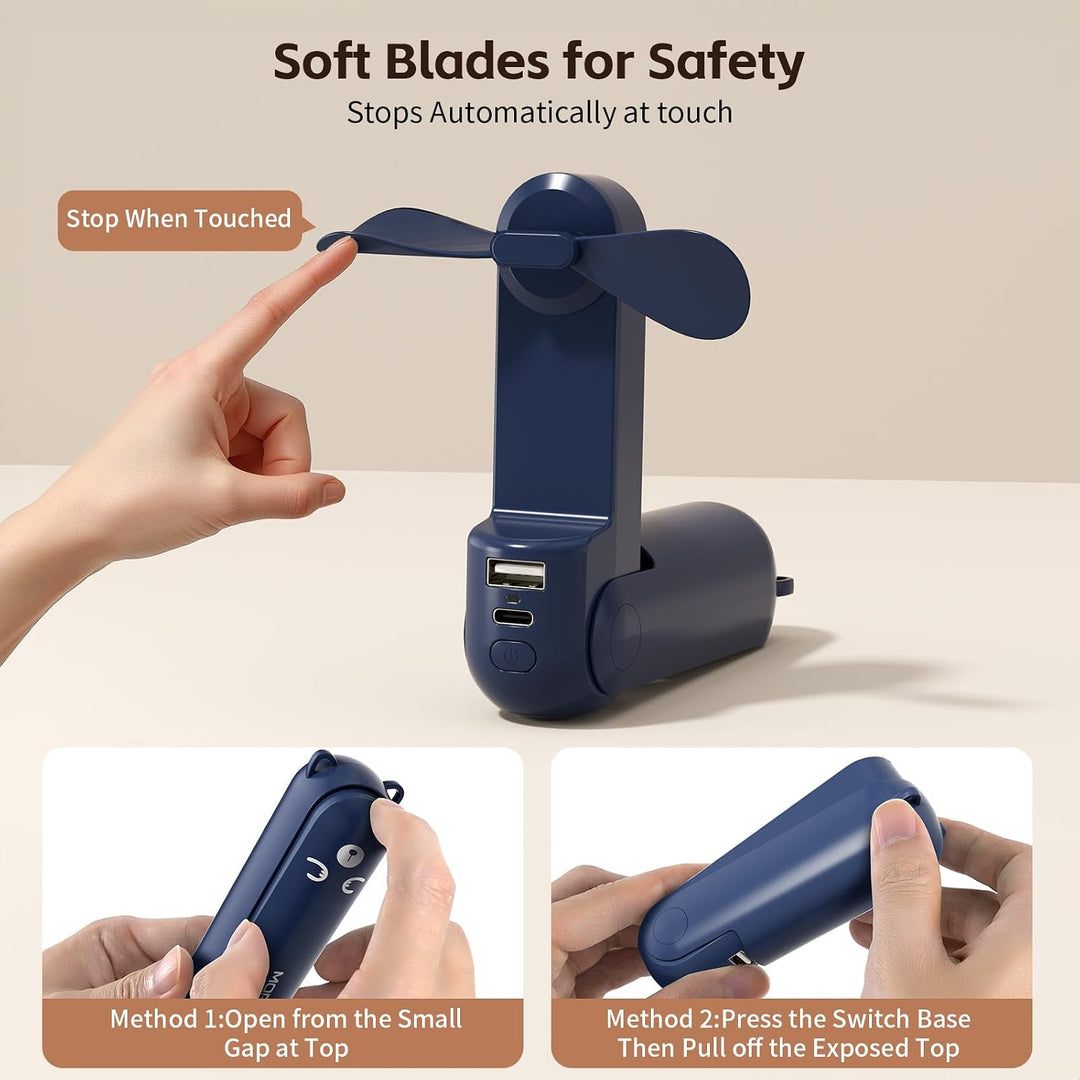 Morelax Handventilator, 3 IN 1 Mini Ventilator Tragbarer Akku Aufladbar | USB Ventilator mit Batteri