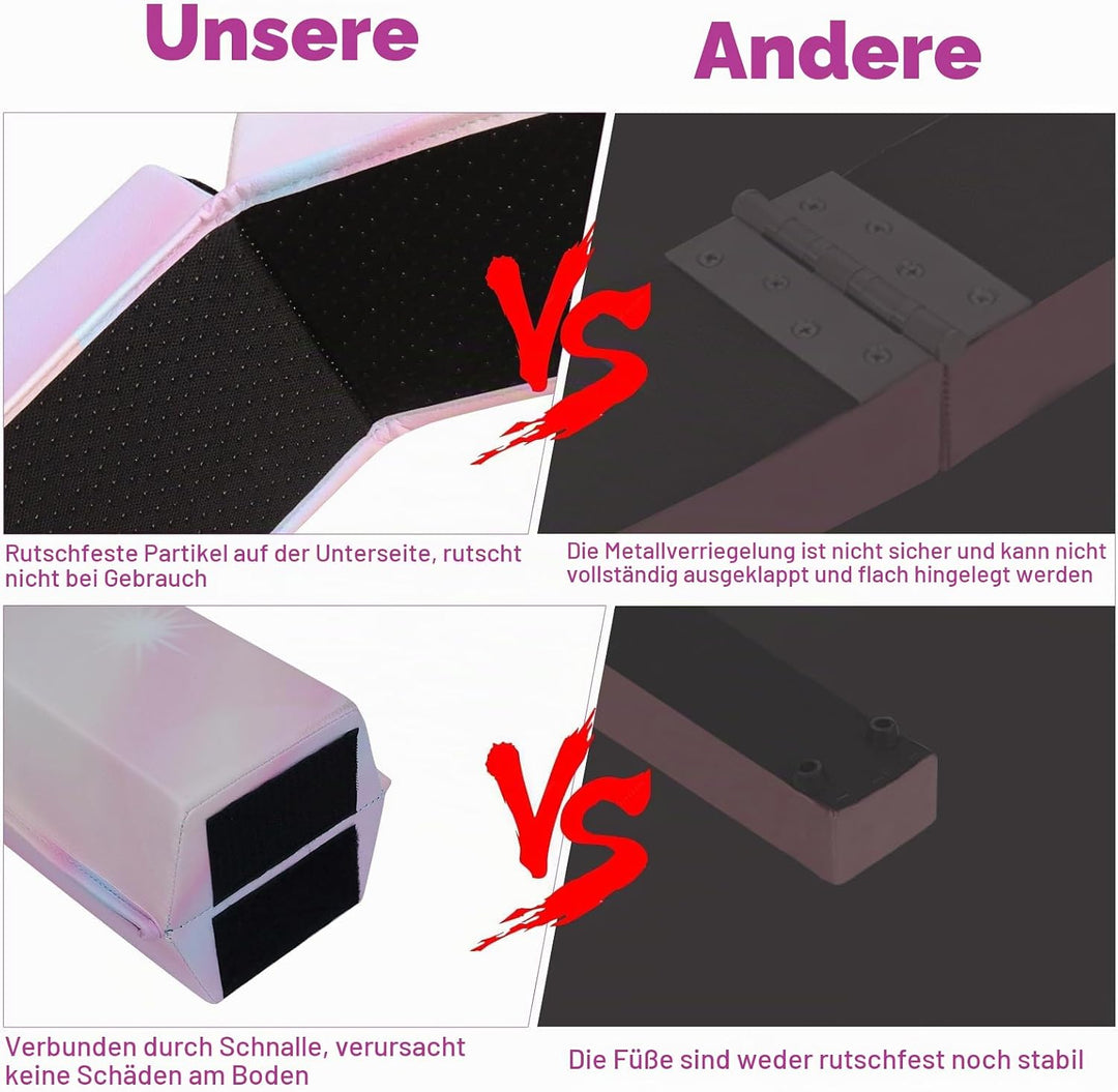 FBSPORT Schwebebalken Kinder, PU-Leder Faltbarer Balken Turnen Balance Beam Klappbarer Turnbalken Gy